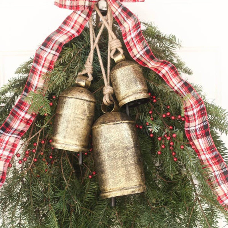 Rustic Brass Bells: Dog Themed Design - Delicate Vivid Patterns Gold Christmas Decor for Front Porch Bedroom Christmas Tree - Image 1