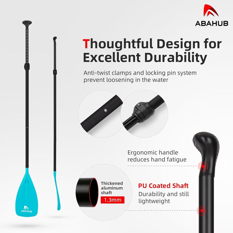 Abahub مجاذيف SUP - مجذاف قابل للتعديل من 3 قطع - مجذاف خفيف الوزن لوح التجديف، عمود من سبائك الألمنيوم مطلي بـ PU بطول 68" - 84"، أسود/أزرق/أخضر/برتقالي/أحمر/أصفر مع شفرة بلاستيكية من النايلون - Image 3