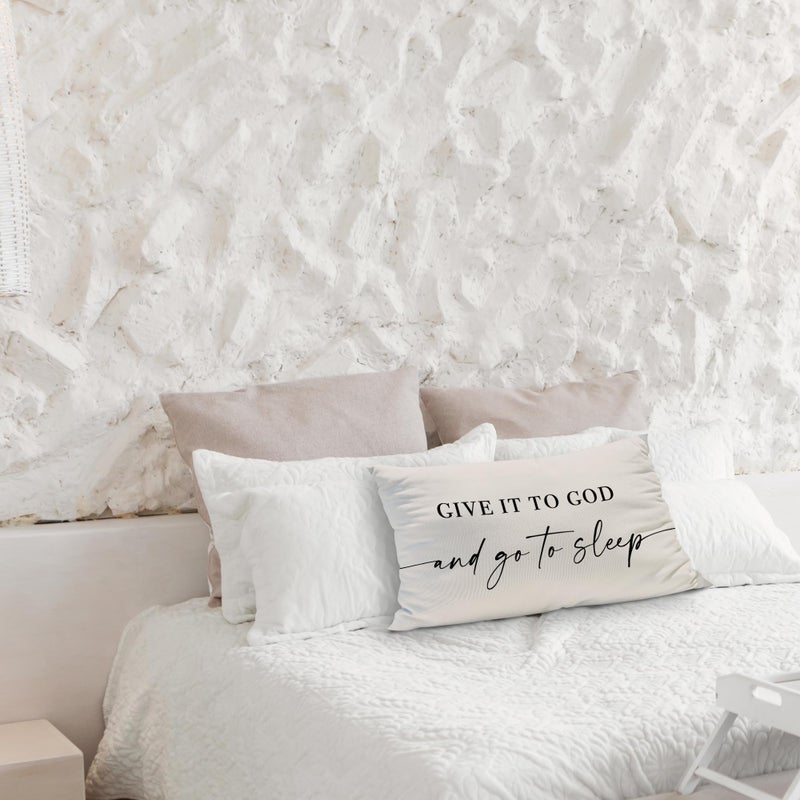 Knibeo Give It to God and Go to Sleep  Decorative Pillows Cover for Bed  Throw Pillows Cover for Bed  12x20 Inch Pillow Case  Decorative Bed Pillows Cover for Bedroom(12x20  Cream-Coloured) - Image 3