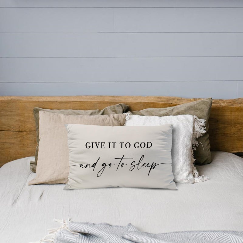 Knibeo Give It to God and Go to Sleep  Decorative Pillows Cover for Bed  Throw Pillows Cover for Bed  12x20 Inch Pillow Case  Decorative Bed Pillows Cover for Bedroom(12x20  Cream-Coloured) - Image 2