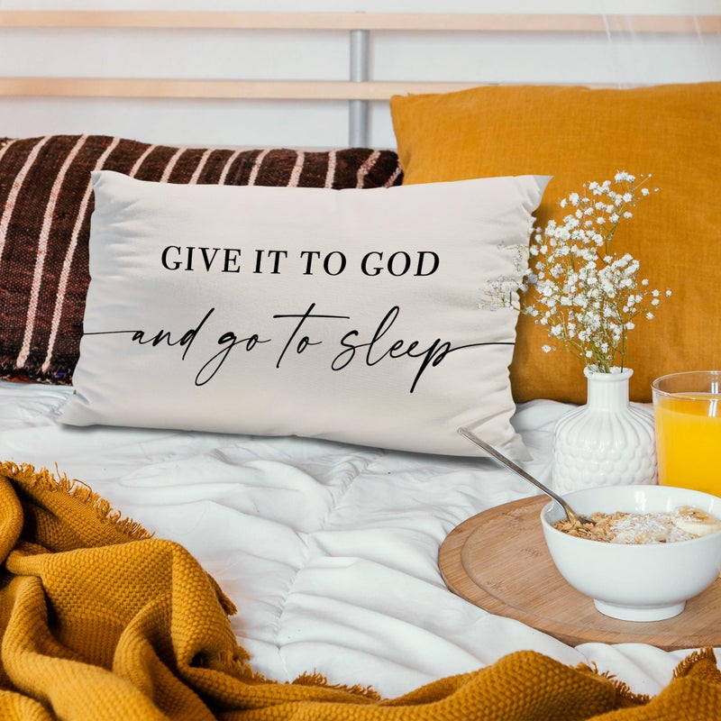 Knibeo Give It to God and Go to Sleep  Decorative Pillows Cover for Bed  Throw Pillows Cover for Bed  12x20 Inch Pillow Case  Decorative Bed Pillows Cover for Bedroom(12x20  Cream-Coloured) - Image 4