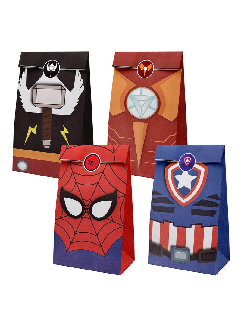 KASTWAVE 24 Pcs Kraft Paper Party Bags with Stickers, Candy Gift Treat Bags for Kids, Assorted Colors - Image 1