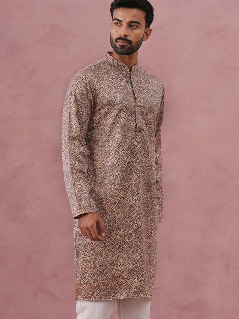 NOZ2TOZ Beige Printed Kurta for Men - Image 4