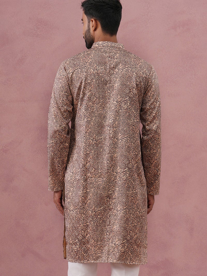 NOZ2TOZ Beige Printed Kurta for Men - Image 3