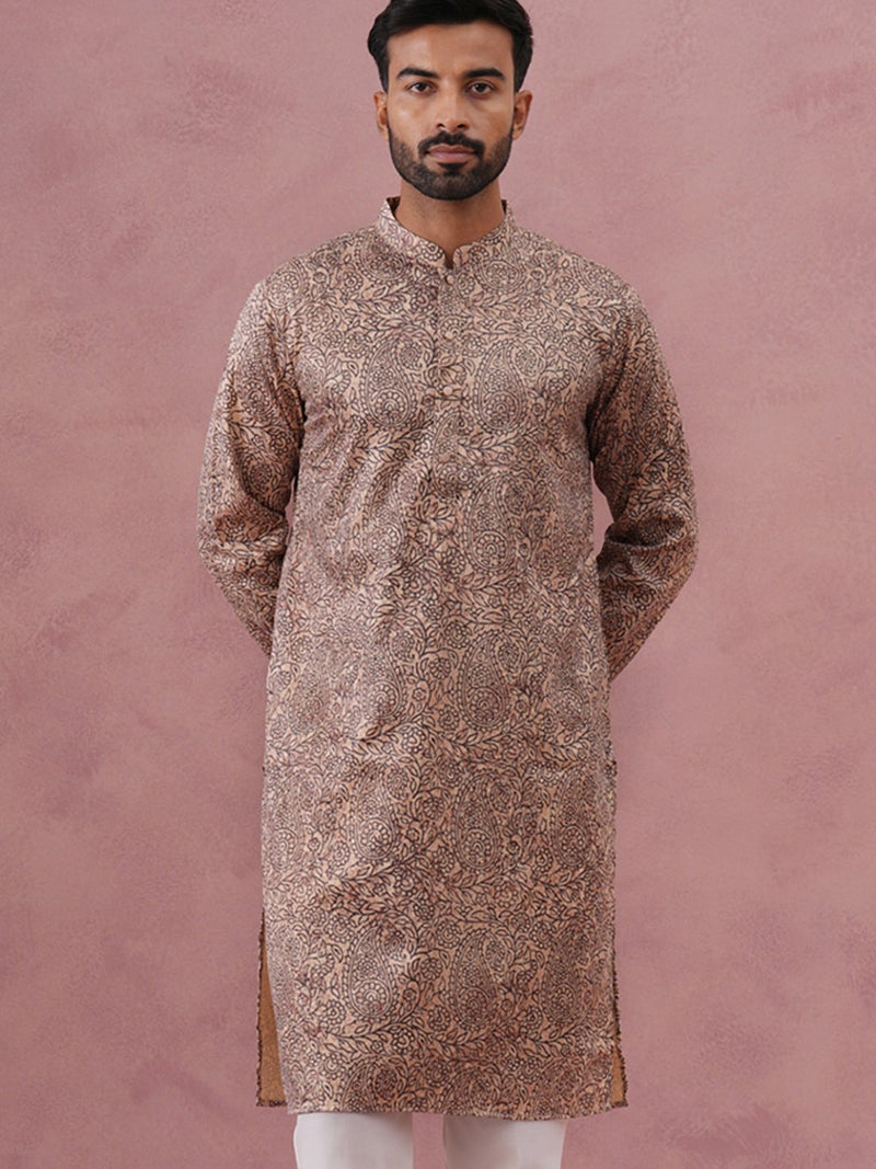NOZ2TOZ Beige Printed Kurta for Men - Image 5