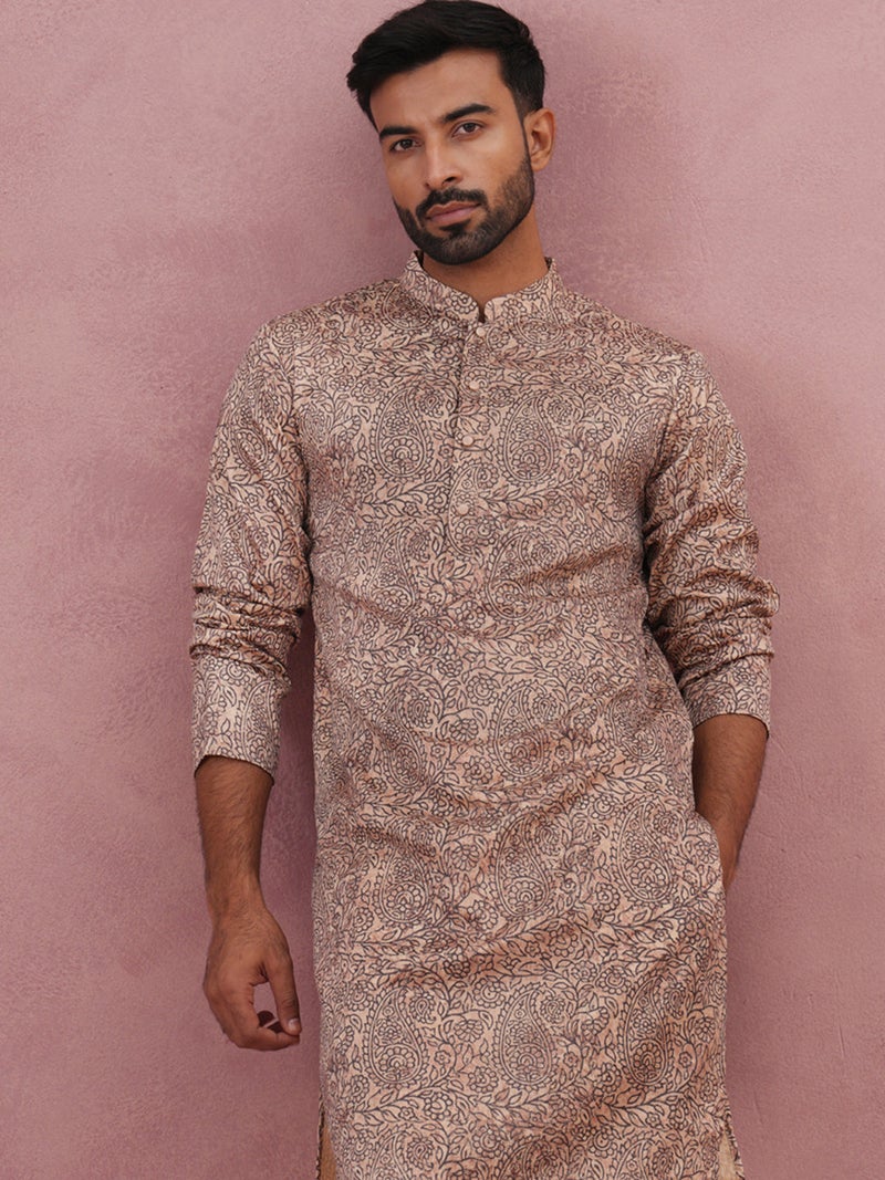 NOZ2TOZ Beige Printed Kurta for Men - Image 1