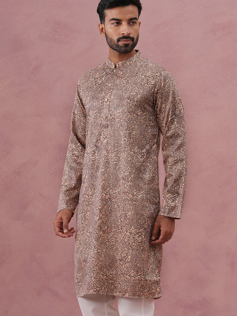 NOZ2TOZ Beige Printed Kurta for Men - Image 2