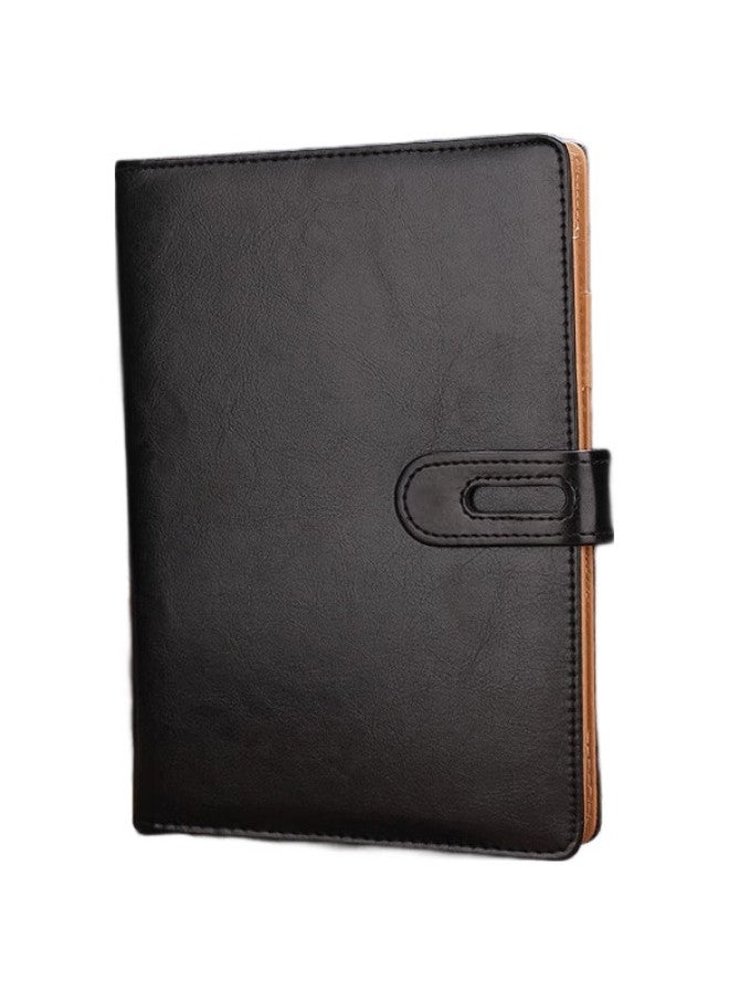 Shen Shi Shen A5 Classic Business Loose-Leaf Notebook, Leather Cover, 25 Sheets, 6 Holes, Replaceable Inner Pages, Office Memo Pad, Meeting Notebook, 95 Sheets, Can Print Logo, Black, 1 Book, Jd19225 - Image 1