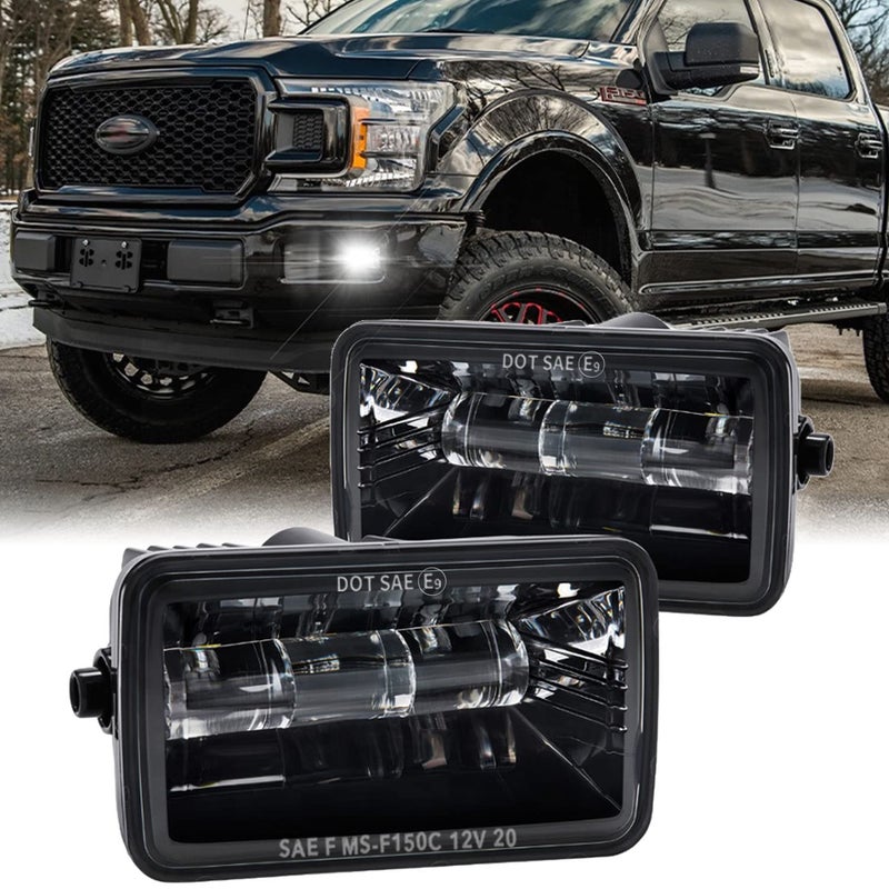 Z-OFFROAD مصابيح ضباب LED معتمدة من DOT لسيارة فورد F150 2015-2020، مجموعة مصابيح قيادة مستطيلة مقاومة للماء - سوداء - Image 1