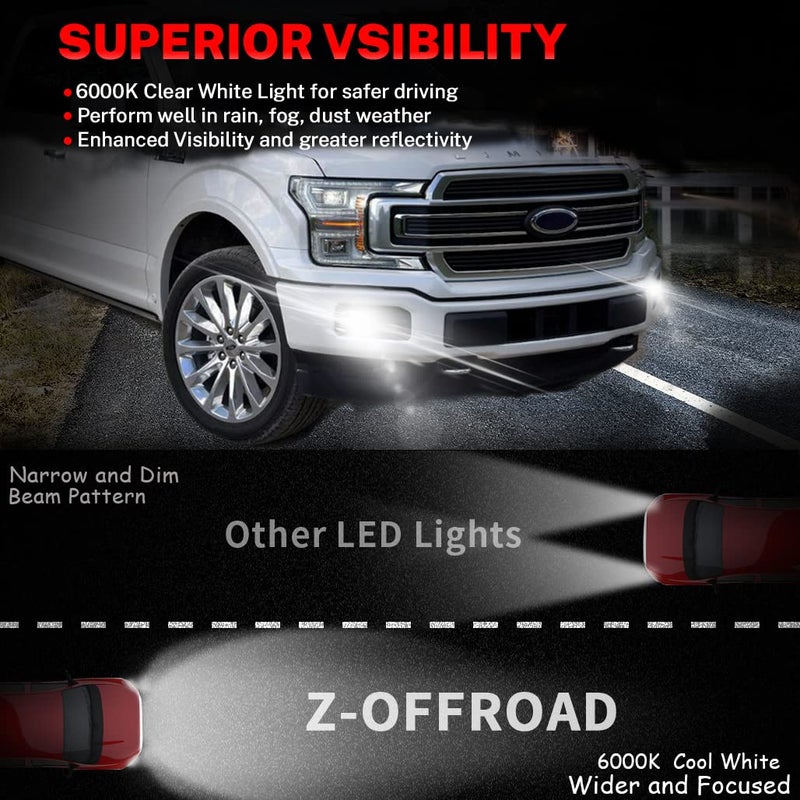 Z-OFFROAD مصابيح ضباب LED معتمدة من DOT لسيارة فورد F150 2015-2020، مجموعة مصابيح قيادة مستطيلة مقاومة للماء - سوداء - Image 4