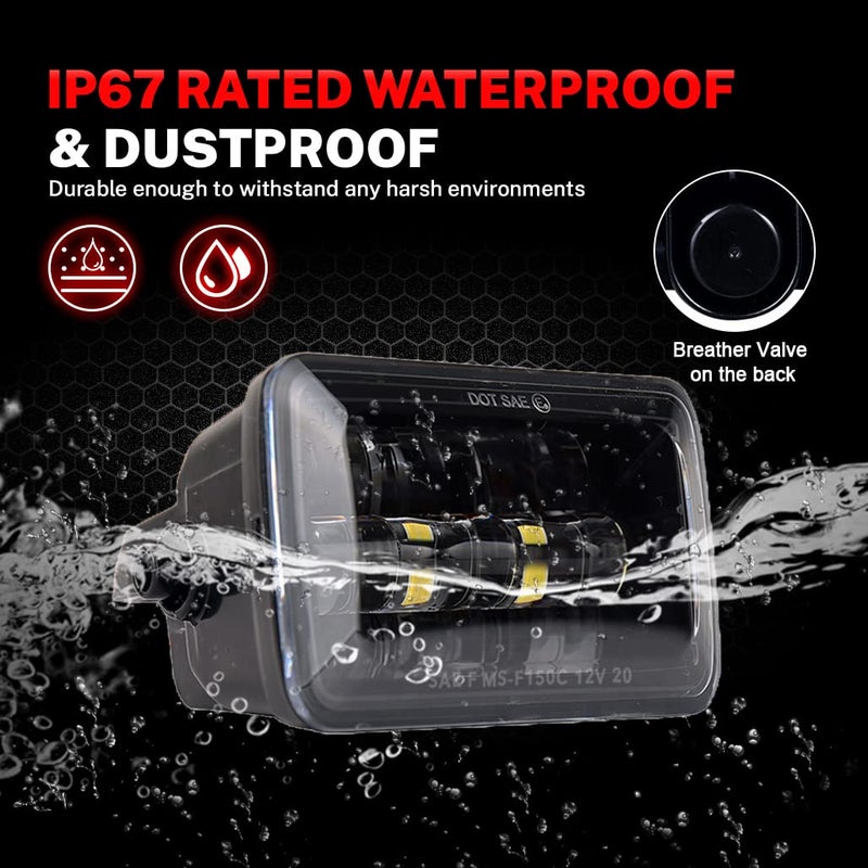 Z-OFFROAD مصابيح ضباب LED معتمدة من DOT لسيارة فورد F150 2015-2020، مجموعة مصابيح قيادة مستطيلة مقاومة للماء - سوداء - Image 5