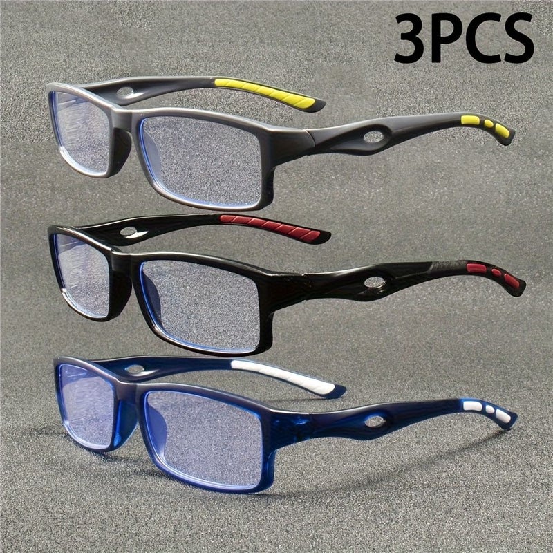 3 Pairs of Reading Glasses With Retro Square Frame And Yellow Red Accents For Daily Use - Image 1