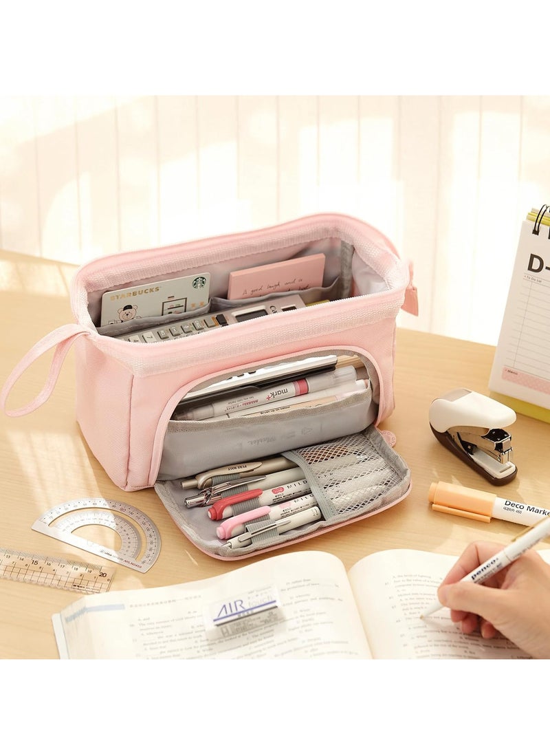 AUTOYSUR Pencil Case Large Capacity Pencil Pouch Handheld Pen Bag Cosmetic Gift for Office School Teen Girl Boy Men Women Adult (Pink)  - Image 2