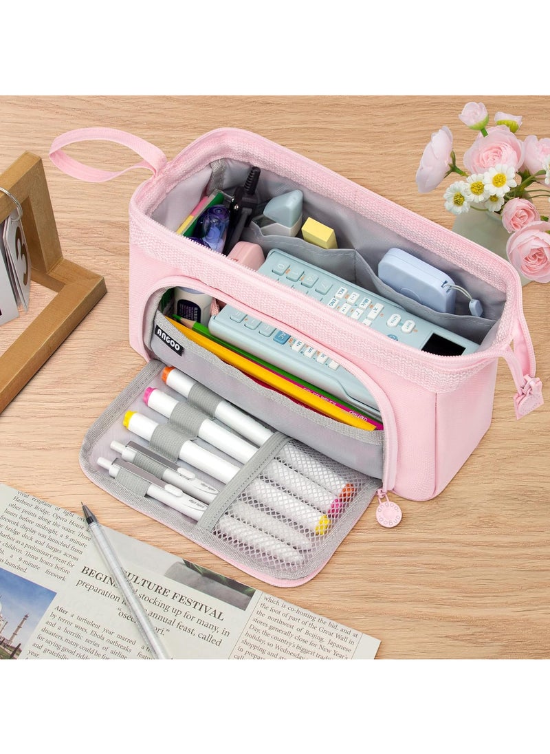 AUTOYSUR Pencil Case Large Capacity Pencil Pouch Handheld Pen Bag Cosmetic Gift for Office School Teen Girl Boy Men Women Adult (Pink)  - Image 3