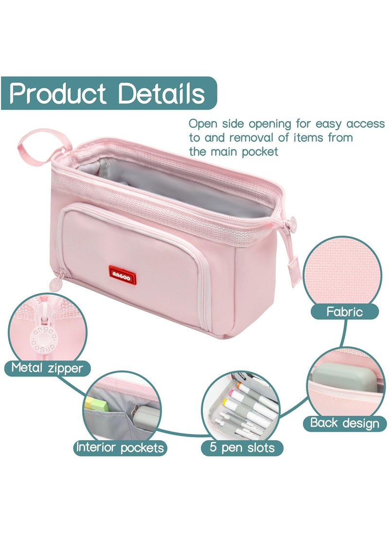 AUTOYSUR Pencil Case Large Capacity Pencil Pouch Handheld Pen Bag Cosmetic Gift for Office School Teen Girl Boy Men Women Adult (Pink)  - Image 4