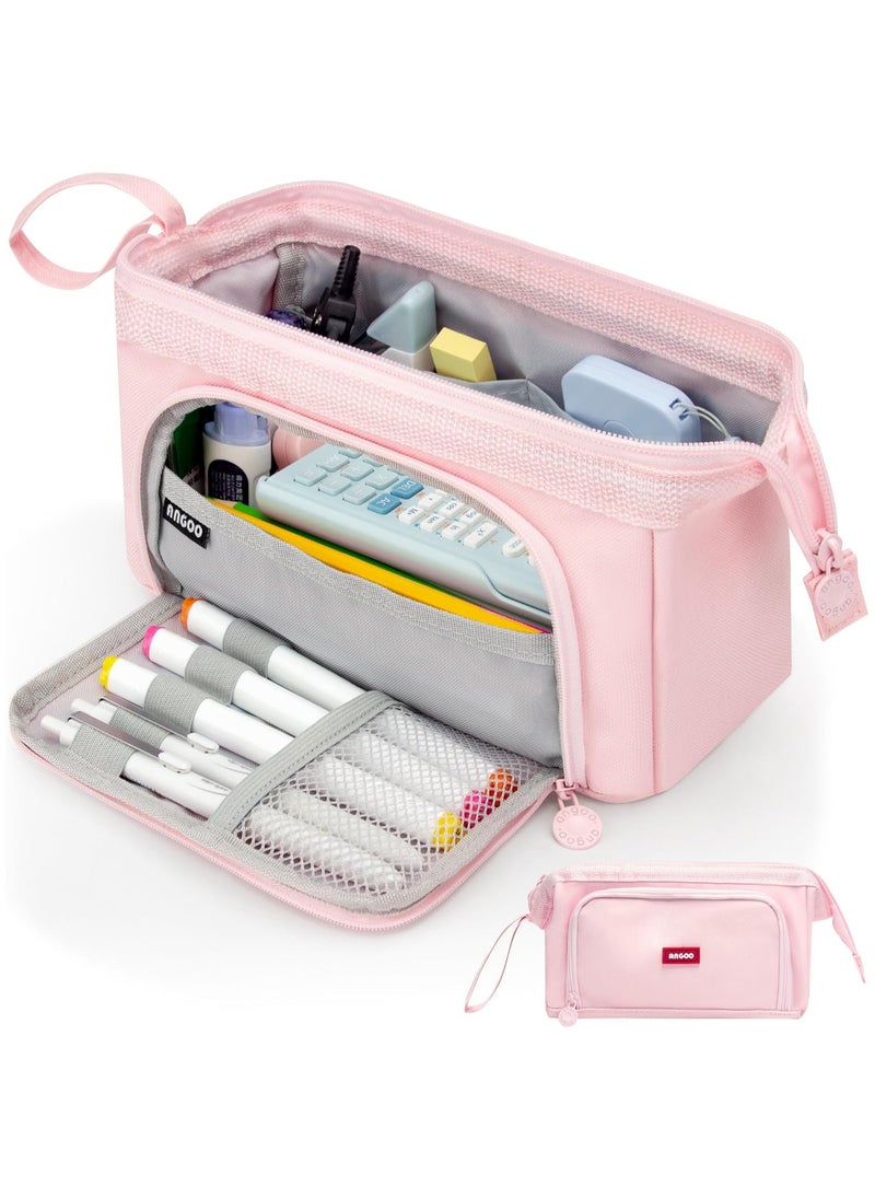AUTOYSUR Pencil Case Large Capacity Pencil Pouch Handheld Pen Bag Cosmetic Gift for Office School Teen Girl Boy Men Women Adult (Pink)  - Image 1
