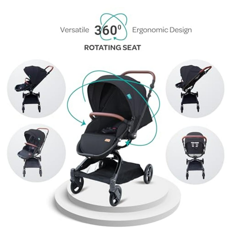 Baby stroller for daily urban use, aluminium frame, black, lightweight with one-hand fold and 360 rotating handle - Image 2