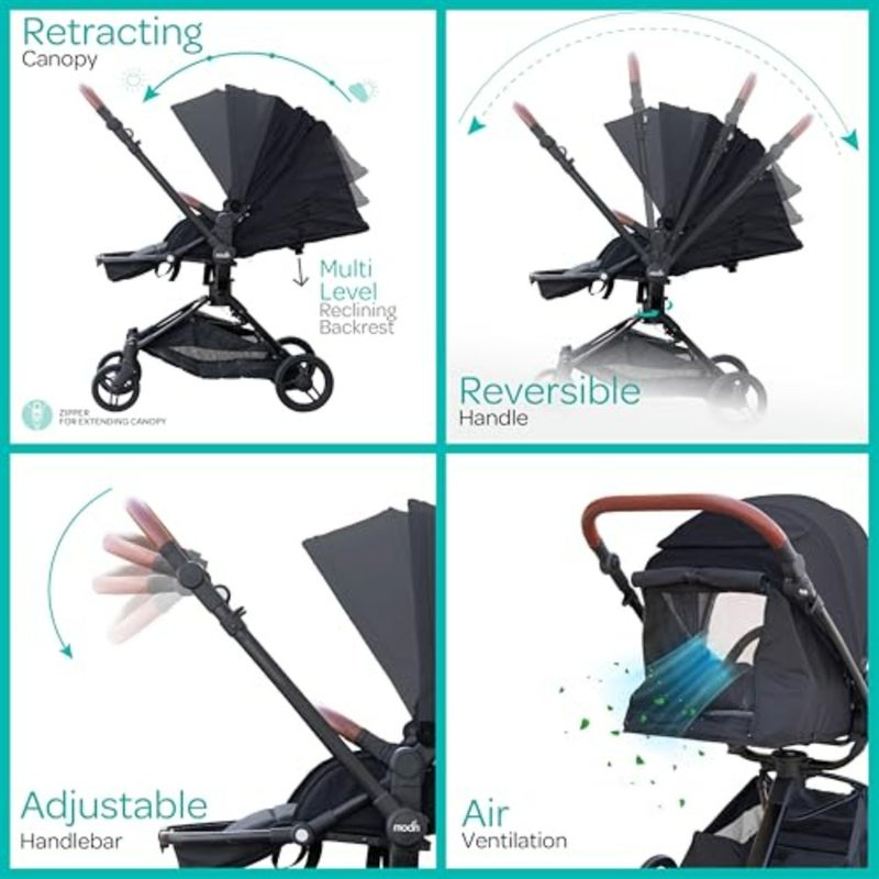 Baby stroller for daily urban use, aluminium frame, black, lightweight with one-hand fold and 360 rotating handle - Image 5