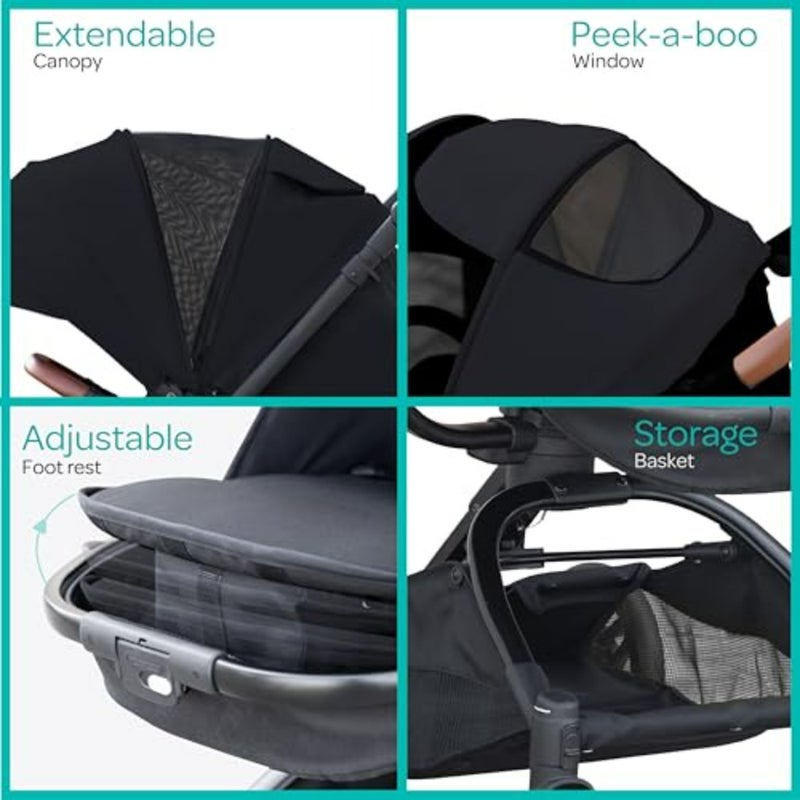 Baby stroller for daily urban use, aluminium frame, black, lightweight with one-hand fold and 360 rotating handle - Image 3