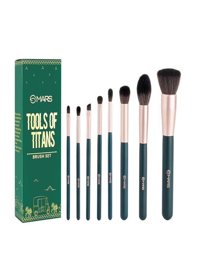 Tools of Titan Brush Set of 8 | Face & Eyes Makeup Brush Set with Ultra Soft Bristles (PACK OF 8) SH-7711-MR - Image 1
