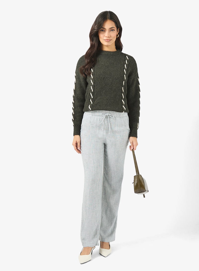 VERO MODA Vmilina Long Sleeve Crew-Neck Handstitch Pullover - Image 4