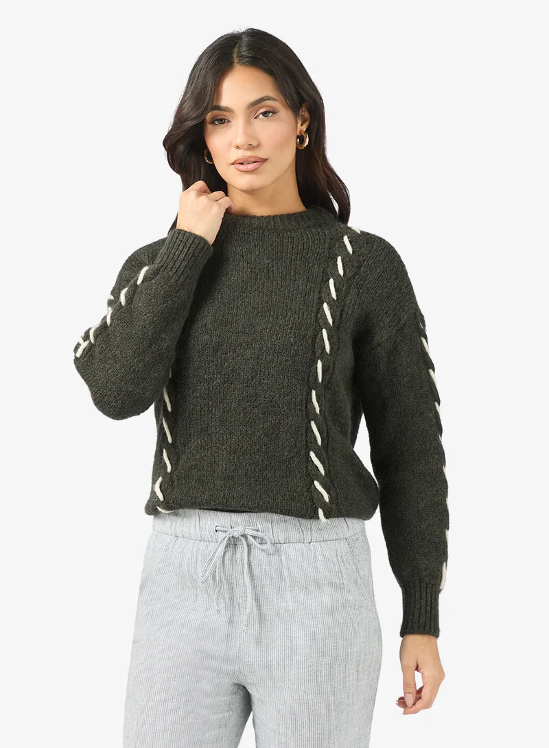 Vmilina Long Sleeve Crew-Neck Handstitch Pullover
