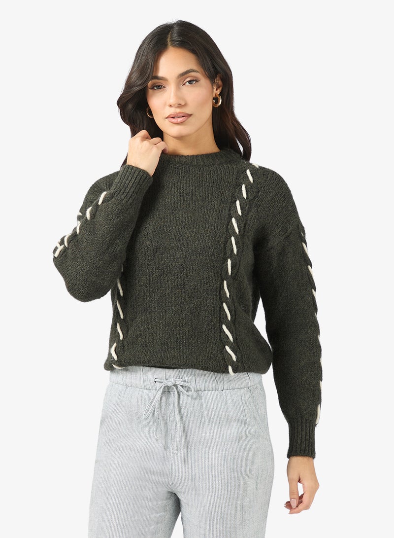 VERO MODA Vmilina Long Sleeve Crew-Neck Handstitch Pullover - Image 1