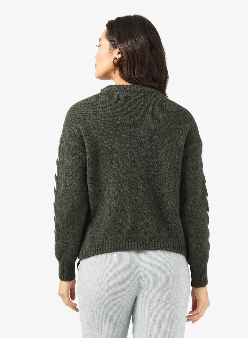 VERO MODA Vmilina Long Sleeve Crew-Neck Handstitch Pullover