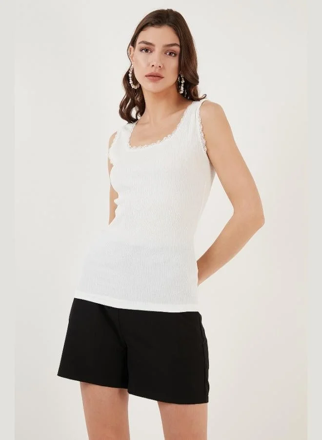 Lela Lela Slim Fit Thick Strap Lace Square Neck Crepe Tank Women's UNDERSHIRT 5864979