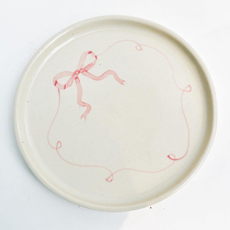QSHI Studio QSHI Studio Cute Pink Bow Ceramic Plate Microwave Safe Cute Ceramic Bow Plate Gift for Best Friend Birthday Christmas Special Occasions 8 Inches - Image 2