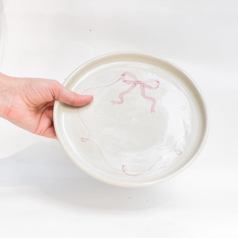 QSHI Studio QSHI Studio Cute Pink Bow Ceramic Plate Microwave Safe Cute Ceramic Bow Plate Gift for Best Friend Birthday Christmas Special Occasions 8 Inches - Image 4