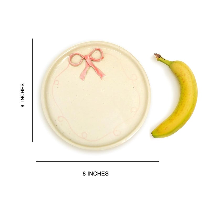 QSHI Studio QSHI Studio Cute Pink Bow Ceramic Plate Microwave Safe Cute Ceramic Bow Plate Gift for Best Friend Birthday Christmas Special Occasions 8 Inches - Image 5
