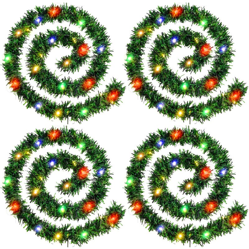 Giegxin Giegxin 4 Strands Christmas Garland 72 Feet Lighted Garland Tree Decoration Artificial Pine Soft Greenery with 4 Pcs 160 LED String Lights for Xmas Holiday Wedding Party Decoration