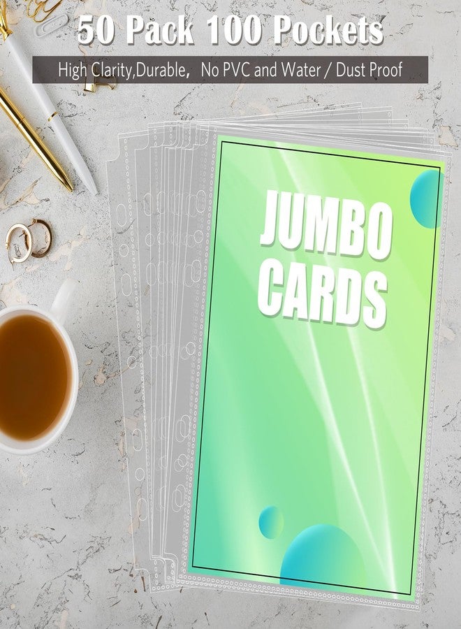 WITHYU 50 Pack Jumbo Card Sleeves for A5 3/6 Ring Binders, 5.4" x 7.4" Ultra-Clear Top-Loading Sheets, Double-Sided Design with 100 Pockets, Oversized Card Protectors - Image 5