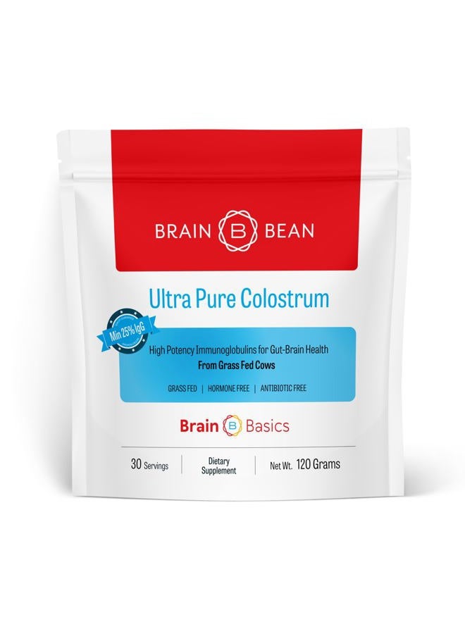 Brain-Bean Basics Ultra Pure Colostrum with Lactoferrin - Supports Immune System, Gut Health, and Sports Performance. Colostrum Powder from Grass-Fed Cows. 120 Grams - 30 Servings - Image 1