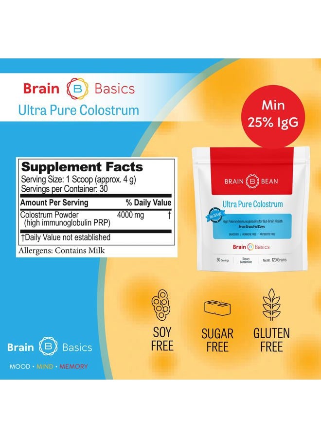 Brain-Bean Basics Ultra Pure Colostrum with Lactoferrin - Supports Immune System, Gut Health, and Sports Performance. Colostrum Powder from Grass-Fed Cows. 120 Grams - 30 Servings - Image 4