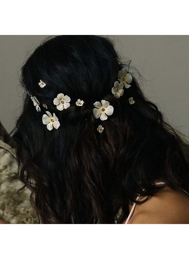 Fodattm 10Pcs Fashion Flower Bobby Pin Hair Clips Wedding Bride Metal Hair Pins Side Clip For Women Lady (White)  - Image 2