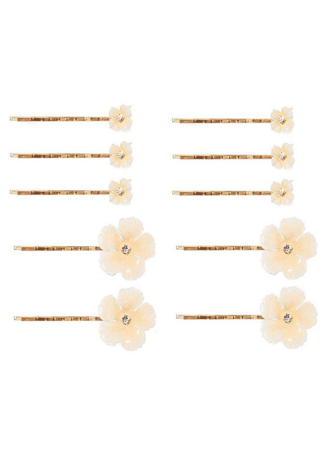 Fodattm 10Pcs Fashion Flower Bobby Pin Hair Clips Wedding Bride Metal Hair Pins Side Clip For Women Lady (White)  - Image 1
