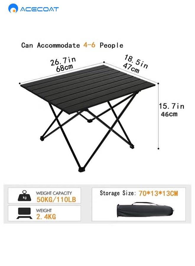 ACECOAT Portable Camping Table With Aluminum Table Top, Folding Beach Table Easy To Carry, Prefect For Outdoor, Picnic, Bbq, Cooking, Festival, Beach, Home Use 68cmx46cmx47cm Black - Image 4