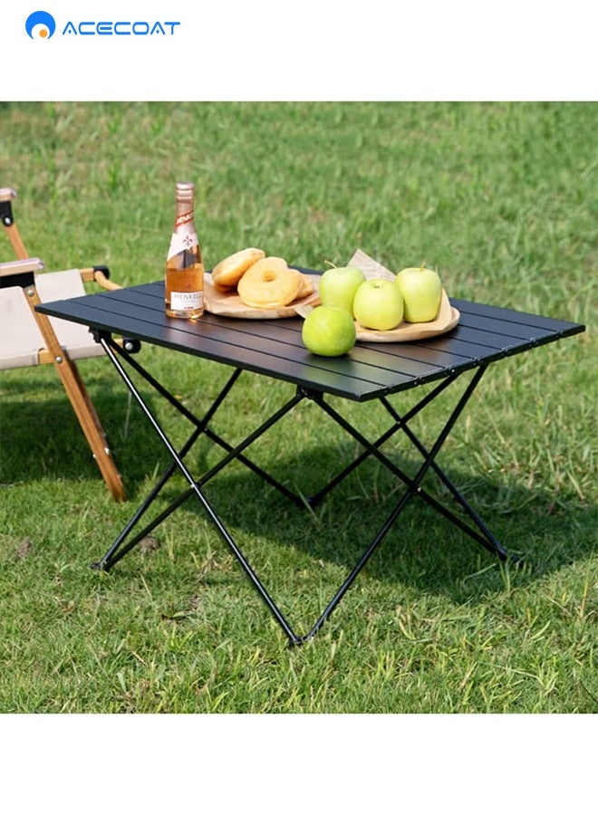 ACECOAT Portable Camping Table With Aluminum Table Top, Folding Beach Table Easy To Carry, Prefect For Outdoor, Picnic, Bbq, Cooking, Festival, Beach, Home Use 68cmx46cmx47cm Black - Image 2