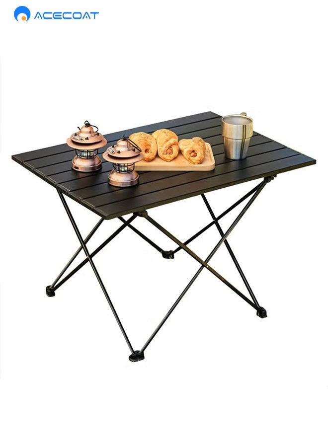 ACECOAT Portable Camping Table With Aluminum Table Top, Folding Beach Table Easy To Carry, Prefect For Outdoor, Picnic, Bbq, Cooking, Festival, Beach, Home Use 68cmx46cmx47cm Black - Image 1