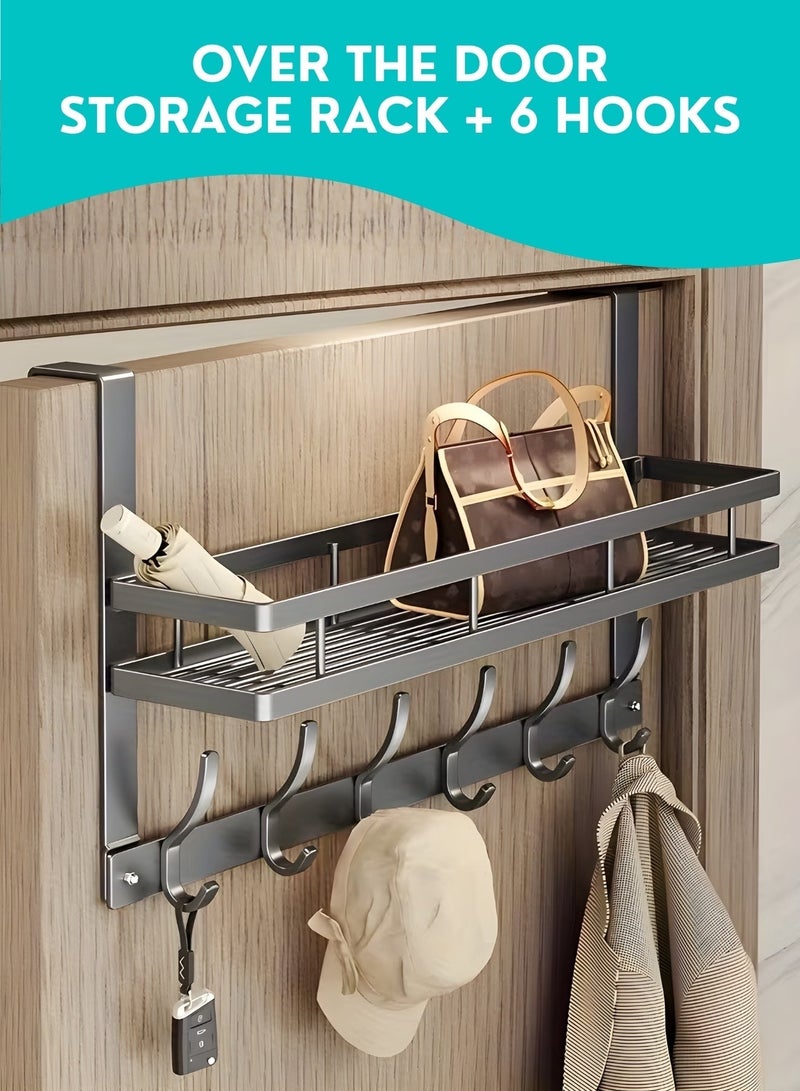 Bathroom Towel Rack with Shelf, Towel Bar & Hooks, 2-Tier Wall Mounted Stainless Steel Towel Holder, Rust Resistant Space Saving Organizer for Towels, Robes & Bathroom Accessories, Hotel Style Design - Image 1