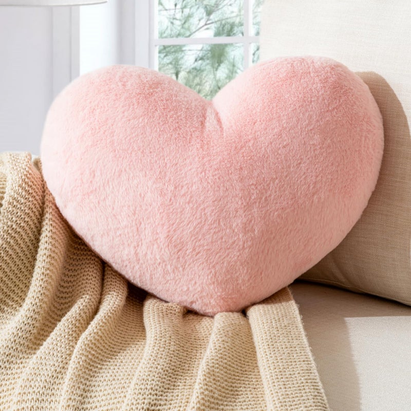 Vdoioe Heart Pillow Fluffy Pink Heart Shaped Throw Pillows Super Soft Faux Rabbit Fur Heart Throw Pillow Room Decorative PillowWedding Decor