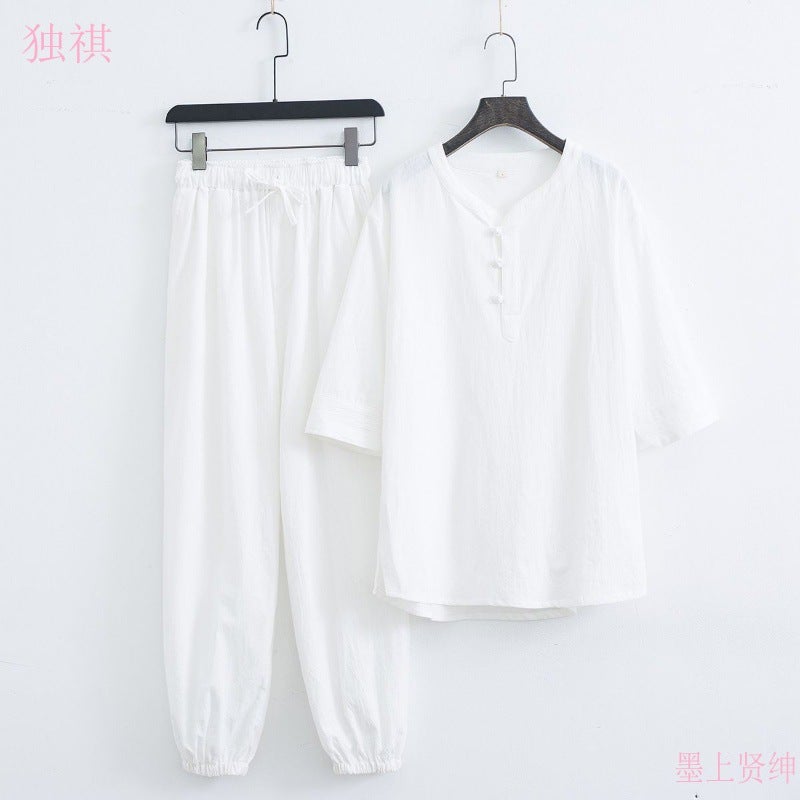 Taoist Jusin Clothing Men's Temple Meditation Zen Clothing Women's Cotton Linen Style Zen Style Tang Suit National Tide suit - Image 2