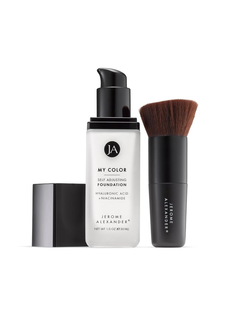 Jerome Alexander Jerome Alexander My Color Self Adjusting Full Coverage Foundation Makeup with Kabuki Brush (Medium) 