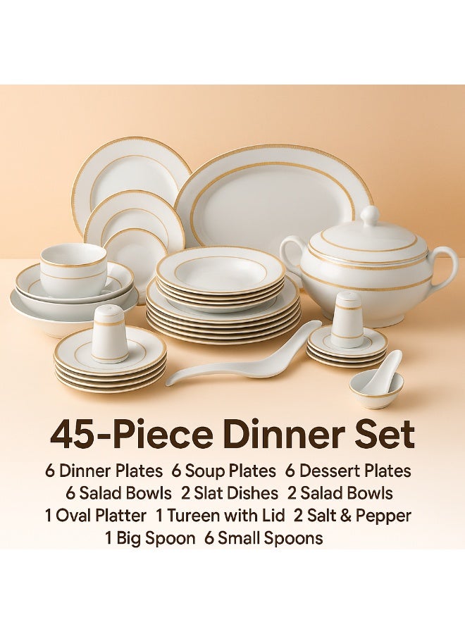 دانيا طقم سفرة بورسلين 45 قطعة لون أبيض مع خط ذهبي يكفي لـ 6 أشخاص أبيض - Image 2