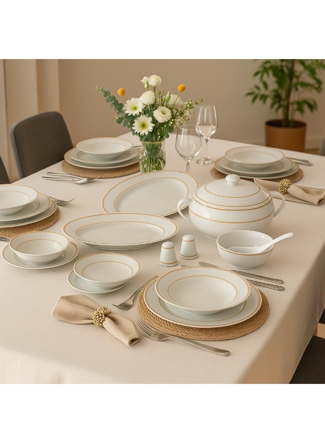 دانيا طقم سفرة بورسلين 45 قطعة لون أبيض مع خط ذهبي يكفي لـ 6 أشخاص أبيض - Image 1