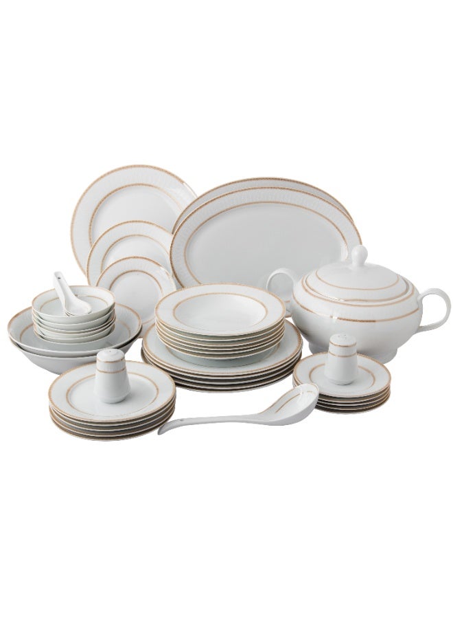 دانيا طقم سفرة بورسلين 45 قطعة لون أبيض مع خط ذهبي يكفي لـ 6 أشخاص أبيض - Image 3