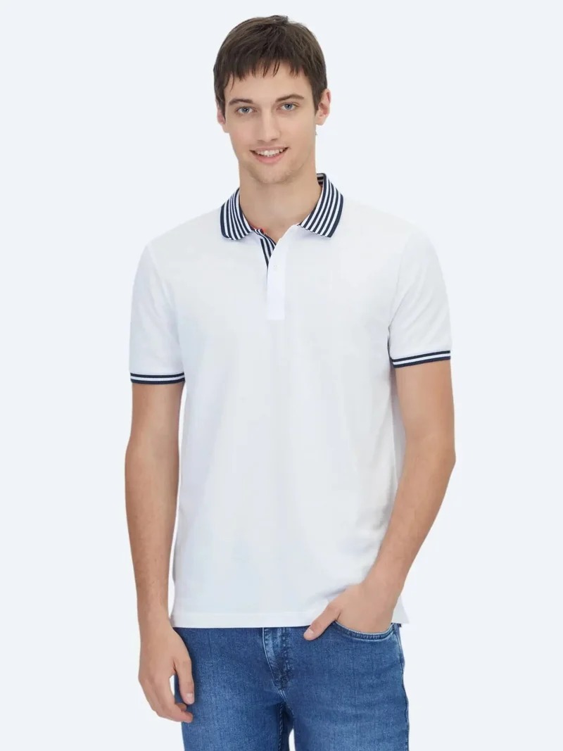 Kip White Polo Neck Cotton Blended T-Shirt