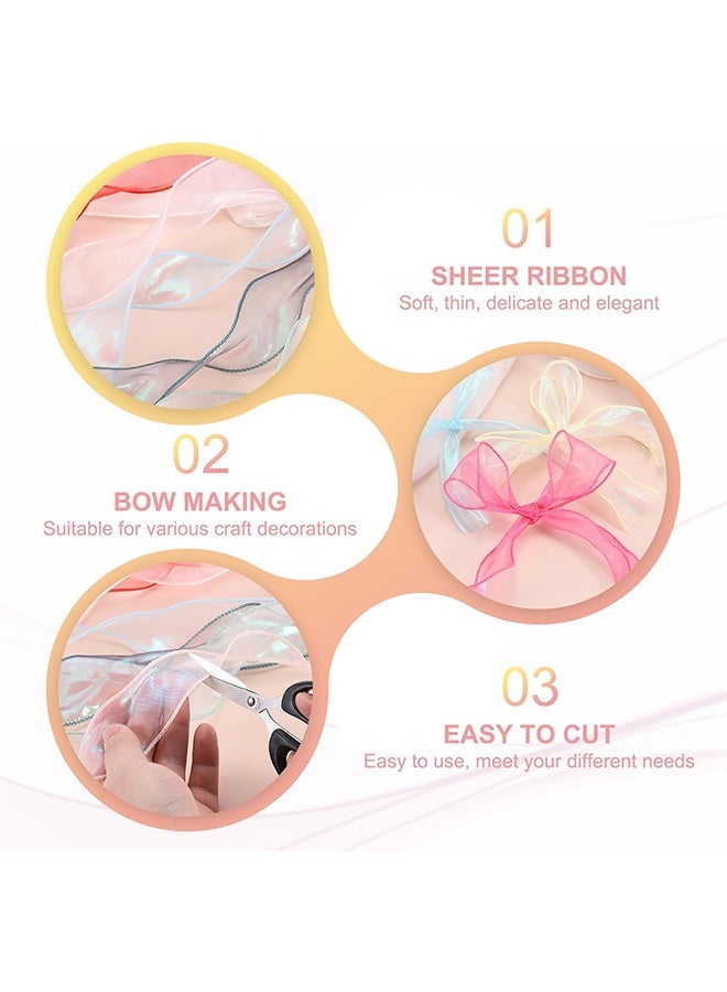 ليمون ٥ قطع من شرائط الشيفون السلكية، ١.٥ بوصة × ١٠ ياردات، شريط أورجانزا سلكي شفاف، خيوط ذيل السمكة، شرائط هدايا للحرف اليدوية، تغليف الهدايا، باقات الزهور. - Image 3